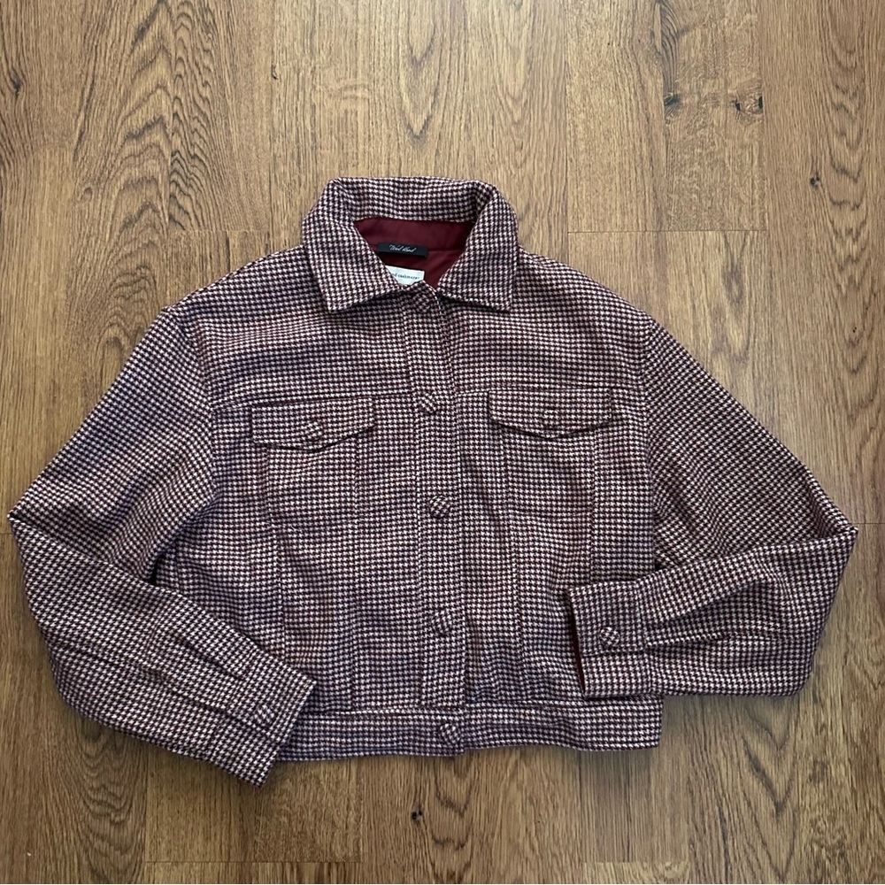 cupcakes and cashmere red burgundy plaid wool blend jacket size small